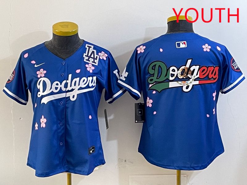 Youth Los Angeles Dodgers Blank Blue Sakura Edition 2025 Nike MLB Jersey style 11->youth mlb jersey->Youth Jersey